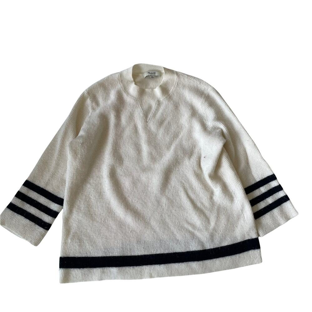 Madewell Striped Mapbook Sweater Waffle Stitch Nautical Cream Navy XS Flawed